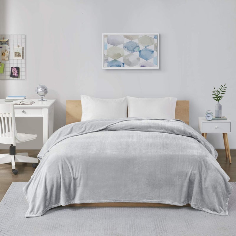 Intelligent Design ID51-828 Microlight Plush Luxury, Oversized Throw-Blanket, Premium All Season Cover for Bed, Couch, Full/Queen, Grey - Image 2